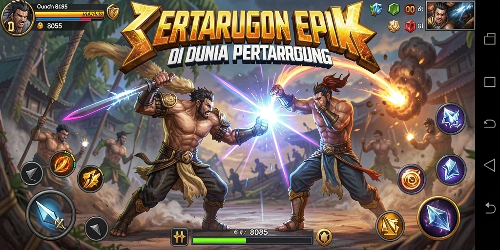 Screenshot utama 8055 menampilkan aksi pertarungan yang mendebarkan.