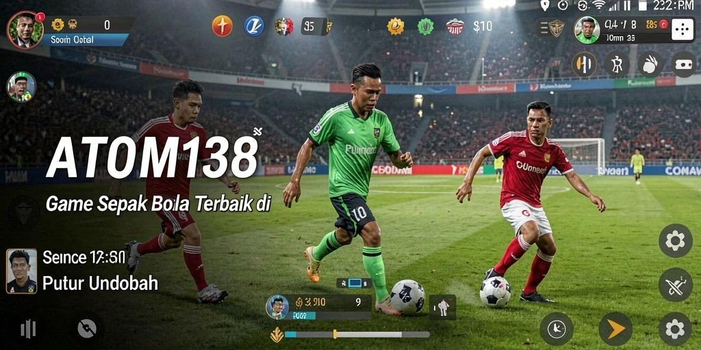 Screenshot ATOM138 yang menunjukkan aksi seru permainan sepak bola.