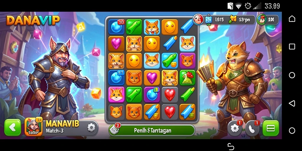 Tampilan gameplay seru di DANAVIP dengan match-3 yang menantang.