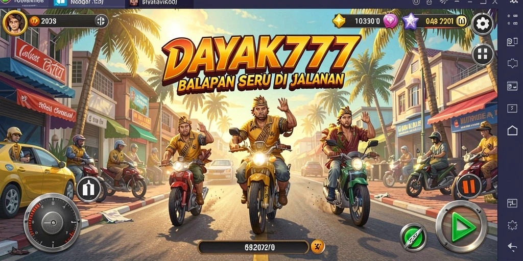 Tangkapan layar gameplay DAYAK777 yang menunjukkan aksi balapan di trek yang menantang.