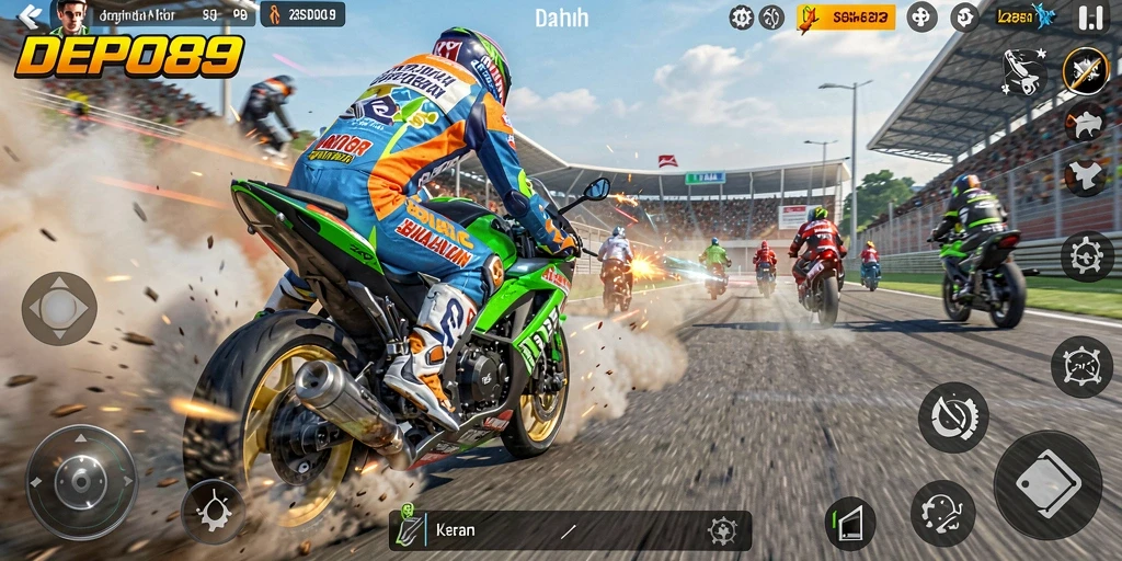 Gameplay seru dengan balapan motor yang mendebarkan di DEPO89.