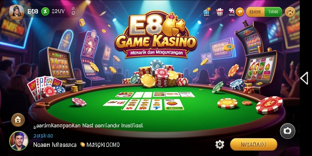 Tangkapan layar menunjukkan gameplay seru E88 dalam suasana Kasino yang menggembirakan.