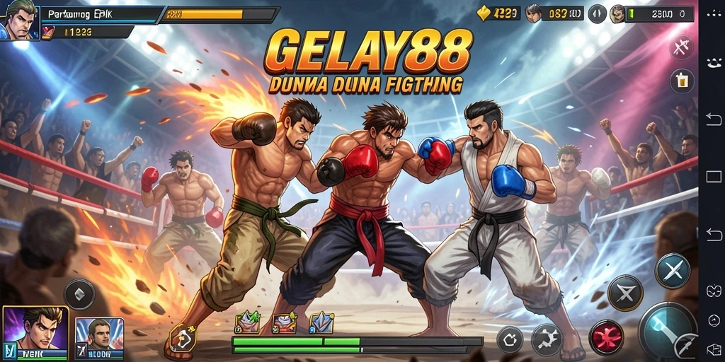 Tangkapan layar gameplay menampilkan pertarungan seru di arena.
