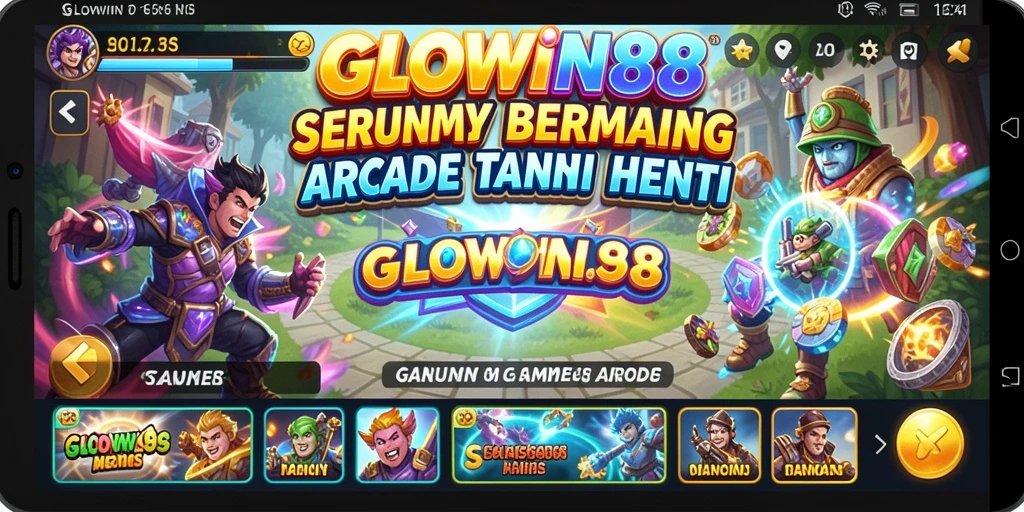Screenshot utama GLOWIN88 menampilkan gameplay seru dan penuh warna.