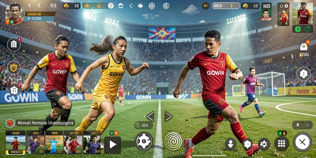 Tampilan screenshot GOWIN menunjukkan gameplay olahraga yang dinamis dan menegangkan.