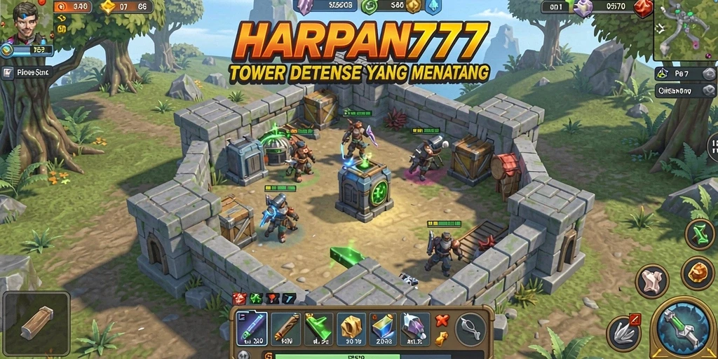 Tampilan gameplay seru Tower Defense di HARAPAN777.