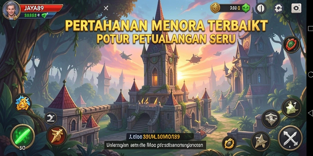 Screenshot gameplay JAYA89 menampilkan pertarungan menara pertahanan yang seru.