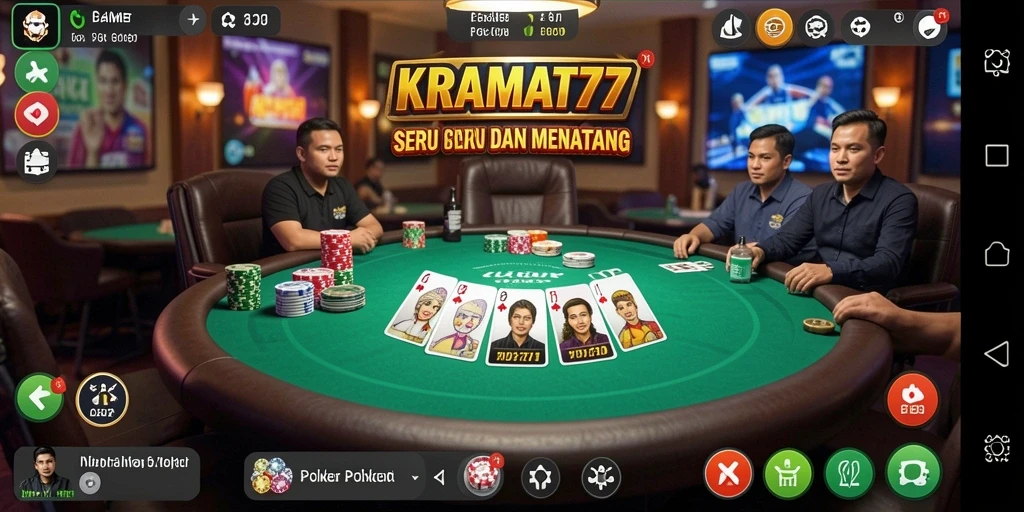 Tampilan screenshot gameplay KRAMAT77 yang menonjolkan kartu poker.