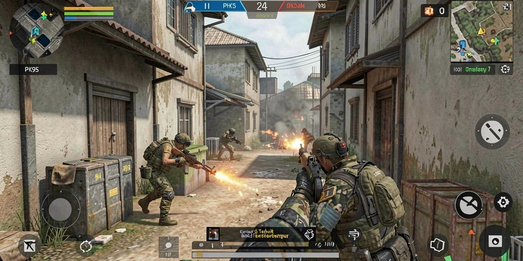 Tampilan gameplay PK95 yang mendebarkan dalam aksi pertempuran FPS.