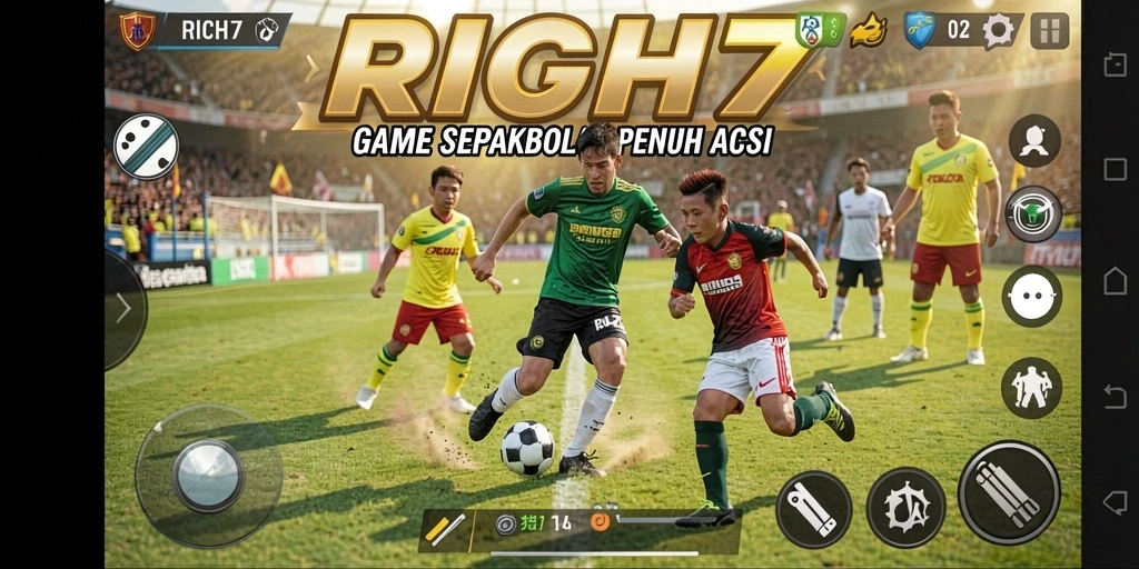 Tampilan permainan RICH7 yang realistis dalam aksi sepakbola.