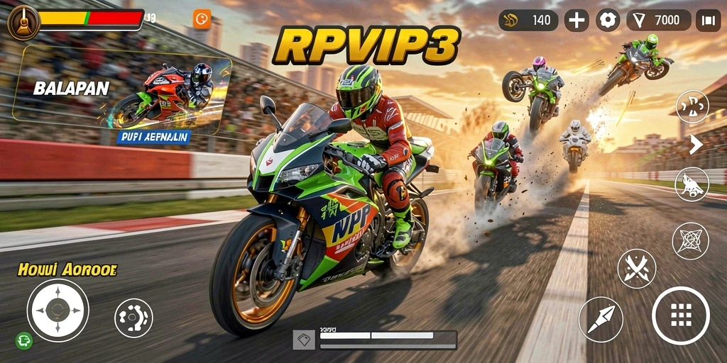 Tampilan gameplay RPVIP3 yang menegangkan saat balapan motor.