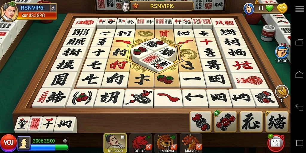 Screenshot gameplay RSNVIP6 menampilkan tantangan menyusun ubin Mahjong.