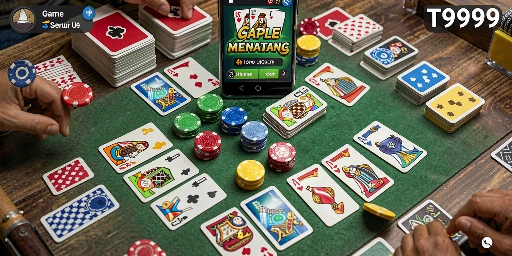 Screenshot gameplay T9999 yang penuh aksi Gaple.