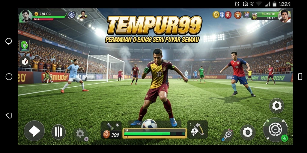 Tangkapan layar menunjukkan aksi seru dalam <strong>TEMPUR99</strong> saat pertandingan olahraga.